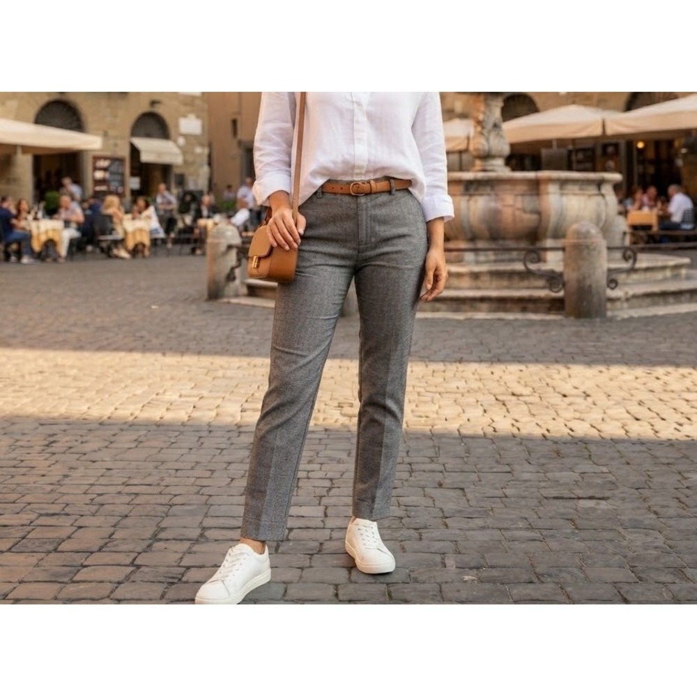 KUT from the Kloth Women 16 Grey Textured Straight Leg Cotton Pants